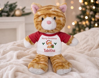 Personalized Christmas Cat - 12 inch Plush Orange Tabby Cat