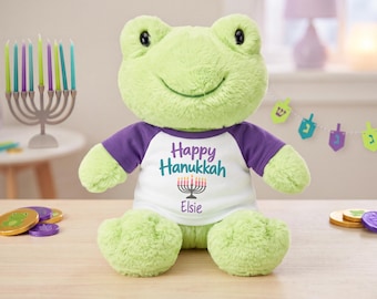 Personalized Hanukkah Frog - 12 Inch Plush Tumbletoes Frog - Happy Hanukkah or My First Hannukah Design