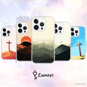 Kreuz Christian Handyhülle für iPhone 16 15 14 Pro Max 13 12 Mini XR X Samsung S24 S23 S22 A55 A15 Google Pixel Geschenk, Bibel Christus Modern