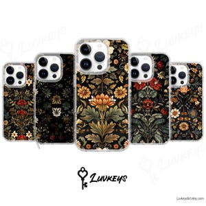 Funda de teléfono con flores inspiradas en William Morris para iPhone 16, 15, 14 Pro Max, 13, 12, 8 Mini, XR, X, Samsung S24, S23, S22, A55, A35, A15, Google Pixel