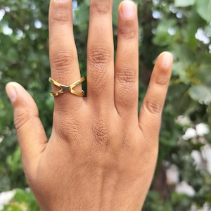 Boho brass Stackable Rings adjustable flexible ring Plain X Cross Rings Gold tone Brass Infinity Symbol Ring gift for  her
