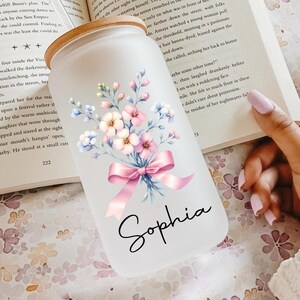 Personalized Birth Flower Tumbler, Gifts for Her, Mother&#39;s Day Gift, Bridesmaid Proposal Gift, Graduation Gift, Custom Glass Coffee Cup