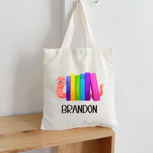 Kids Personalized Cute Book and Caterpillar Kids Tote Bag-Birthday Party Favors-Birthday Gift Bag-Gender Reveal Totes-Kid Library Gift Bag