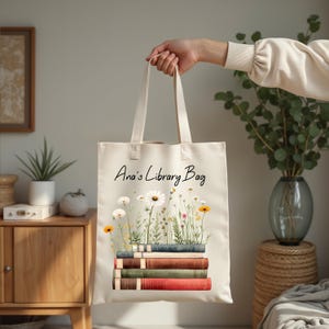 Personalized School Library Bag, Kid Name Library Tote Bag, Books Tote Bag, Custom Bookish Bag, Reader Librarian Gifts, Back To School Totes