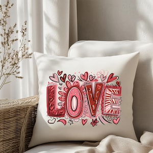 Love Pillow Cover - Valentine&#39;s Day Decor - Heart Pillow Gift for Her - Gift for Him - Wedding Gift - Valentines Pillow Cover Decoration