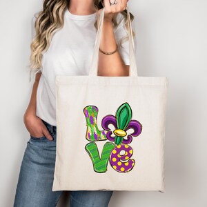 Torba typu tote Mardi Gras Love-Torba na imprezę Mardi Gras-Torba na prezent karnawałowy Mardi Gras-Torba festiwalowa-Prezent dla mamy Mardi Gras-Torba typu tote NOLA-Torba typu tote Louisiana