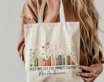 Helping Little Minds Grow Personalized Teacher Tote Bag, Custom Teacher Bag, Teacher Gifts, Back to School, Teacher Appreciation Gifts,