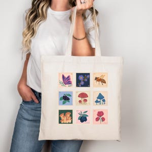 Stamp Gift, Retro Tote Bag, Vintage Tote Bag, Stamp Lover Gift, Stamps Tote Bag,Travel Tote Bag, Stamp Collector Gift, Stamp Gift Idea