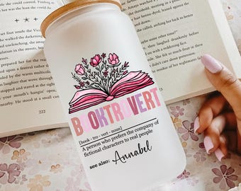 Personalized Booktrovert Glass Tumbler with Bamboo Lid and Straw, Custom Book Lover Gift for Readers, Gifts for Bookworms, Gift for Her