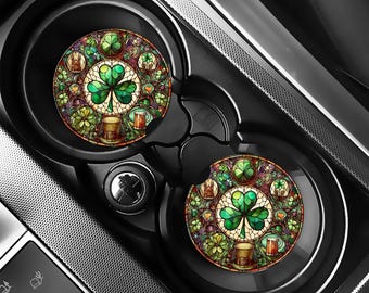 St Patrick Shamrock Car Coaster Set-St Patrick Festive Irish Shamrock Car Coaster-Neoprene Car Coaster-St Patrick Car Accessories