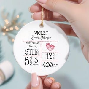 Personalized Birth Announcement Ornament, Custom Newborn Baby Birth Stats Keepsake, Customized Baby Shower Gift, Nursery Decor Present