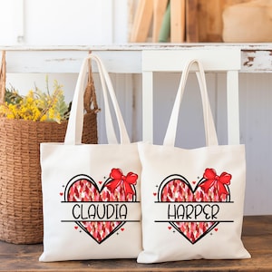 Sac fourre-tout personnalisé avec nom coeur noeud cadeau d'école fourre-tout nom personnalisé bibliothèque sac d'enseignant Cadeau prénom personnalisé pour elle enfants cartable