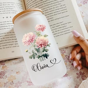 Personalized Birth Flower Tumbler, Gifts for Her, Bridesmaid Proposal Gift, Mother&#39;s Day Gift, Birthday Present, Custom Glass Coffee Cup