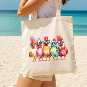 Fourre-tout drôle de poulet coloré, fourre-tout pour les amateurs de poulet, sac fourre-tout poulet pour cadeaux d'anniversaire, style campagnard, sac animal mignon, cadeau pour les agriculteurs