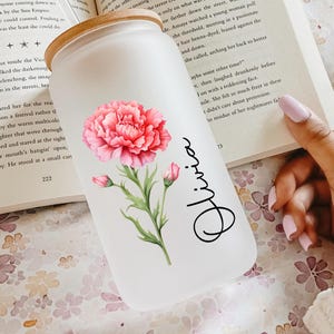 Personalized Birth Flower Tumbler, Gifts for Her, Bridesmaid Proposal Gift, Mother&#39;s Day Gift, Birthday Present, Custom Glass Coffee Cup