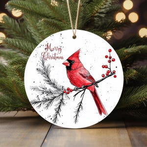 Cardinal 2025 Christmas Ornament, Red Bird Holiday Tree Decoration, Winter Nature Bauble,Merry Christmas Cardinal Gift,Tree Ceramic Ornament