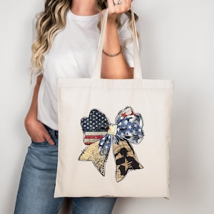 Honor The Brave Tote Bag, American Flag Coquette Bag, USA Flag Totes, 4th July Party Bag, Memorial Day Totes, Patriotic American Stars Bag