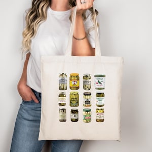 Vintage Canned Pickles Tote Bag, Cute Pickle Lovers Gift Tote Bags, Canning Season Tote, Homemade Pickles Shoulder Bag, Funny Pickle Jar Bag