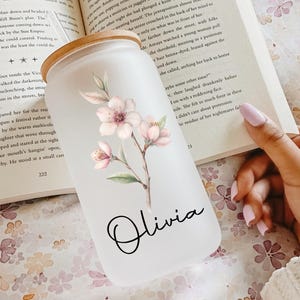 Personalized Birth Flower Tumbler, Gifts for Her, Bridesmaid Proposal Gift, Mother&#39;s Day Gift, Birthday Present, Custom Glass Coffee Cup