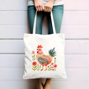 Colorful Chickens Tote Bag, Floral Cute Chick Gift Tote Bag, Chicken Lover Tote Bag, Cute Animal Tote, Aesthetic Bag, Casual Canvas Tote
