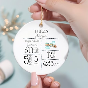 Personalized Birth Announcement Ornament, Custom Newborn Baby Birth Stats Keepsake, Customized Baby Shower Gift, Nursery Decor Present