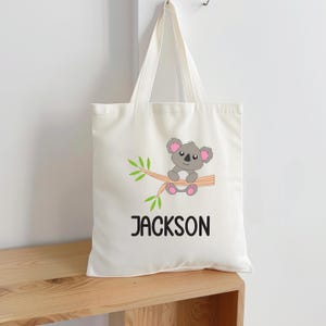 Nom d'enfant personnalisé avec sac fourre-tout koala fourre-tout bibliothèque pour enfants cartable pour enfants sac de papeterie personnalisé en toile fourre-tout d'école pour enfants avec koala