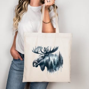 Elch Tragetasche-Outdoor Natur Wildtier Geschenk, Tierliebhaber Schultertasche, Wildnis Abenteuer Markt Tragetasche, Wald Umweltfreundliche Einkaufstasche