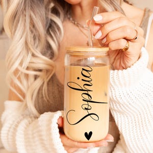 Personalized Iced Coffee Cup-16 oz Glass Cup-Custom Beer Can Glass with Lid and Straw-Bridesmaid Gift-Bridesmaid Proposal-Party Tumblers