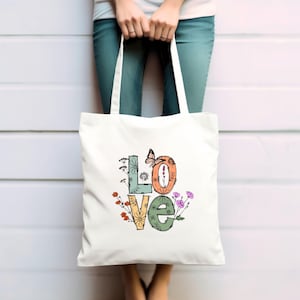 Borsa tote floreale personalizzata &quot;LOVE&quot;: regalo in tela personalizzato