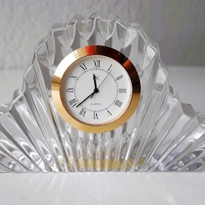 70s Table Clock &quot;MC&quot; Quartz Clock Glass West Germany Lead Crystal Desk 70s