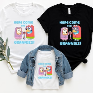 Funny Blue Dog Granny Shirt | Cartoon Dress Up Dog Tee for Kids & Adults | Matching Family Birthday Shirt | Dog Lover Gift Tee