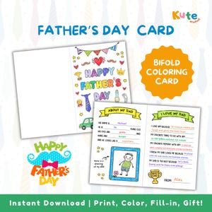 Biglietto d'auguri per la festa del papà da stampare e colorare, pagina da colorare per bambini "Tutto sul papà", regalo fai da te per la festa del papà con biglietti di attività per bambini