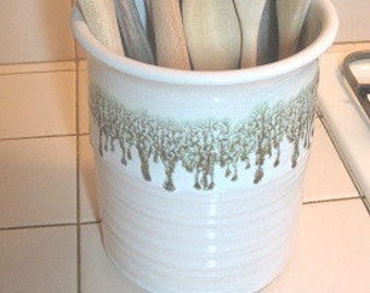 Free Shipping Utensil Crock/Spoon Jar in our Espresso Mint Glaze