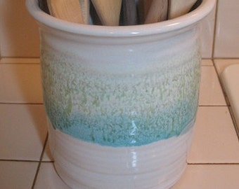 Free Shipping Utensil Crock/SPoon Jar in our Sandy Shores Glaze Pattern