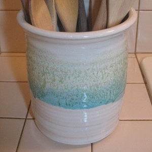 Free Shipping Utensil Crock/SPoon Jar in our Sandy Shores Glaze Pattern