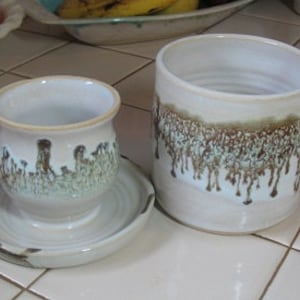 Free Shipping-French Butter Dish-Butter Crock-Butter Keeper-Espresso Mint Glaze
