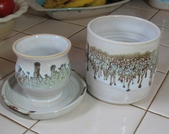 Free Shipping-French Butter Dish-Butter Crock-Butter Keeper-Espresso Mint Glaze