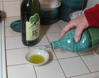 Free Shipping - Olive Oil Bottle - Cruet - Glazed In Emerald Ilse Green