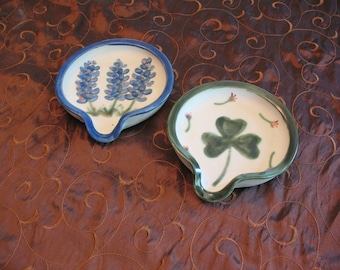Hand Painted Blue Bonnet or Shamrock Spoon Rest