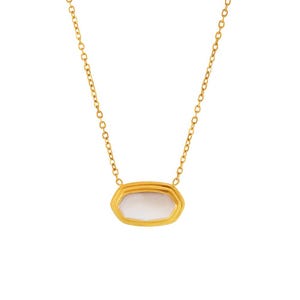 Dainty Oval Glass Pendant Necklace-Gold stainless Steel Chain with White or Pink Stone, Minimalist Everyday Jewelry