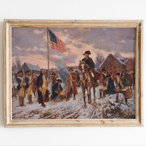 Washington Inspecting the Captured Colors after the Battle of Trenton by Edward Percy Moran – Vintage Patriotic History Poster