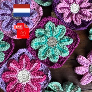 Patrón de crochet Retro Daisy Granny Square Dutch Flower flowers