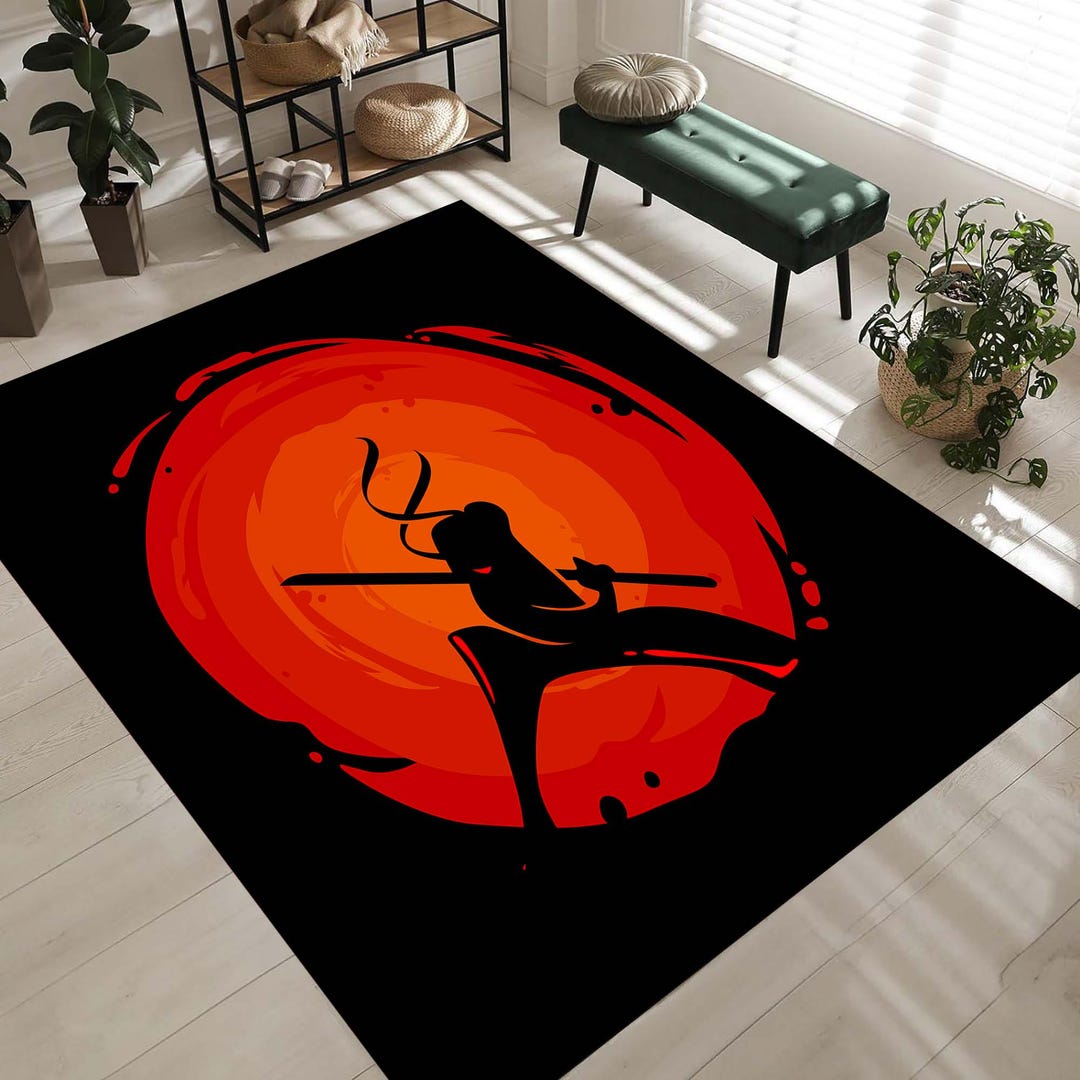 Hashira Rug Samurai Warrior Rug, Japanese Ninja Carpet, Martial Arts Decor, Zen ...