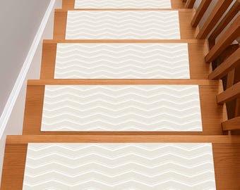 Chevron Stair Treads Rug, Cream Modern Step Cover, Minimalist Decor, Indoor Stair Mat, Neutral Stair Rug, Scandinavian Stair Style Rug