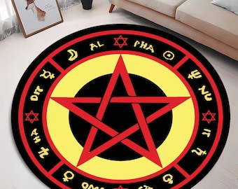 Alfombra de la Bruja del Amor, Alfombra Astrológica, Decoración de Cine, Pentagrama Rojo, Pentagrama Zombi, Alfombra de Satanás, Decoración Vudú, Alfombra Circular, Alfombra Redonda