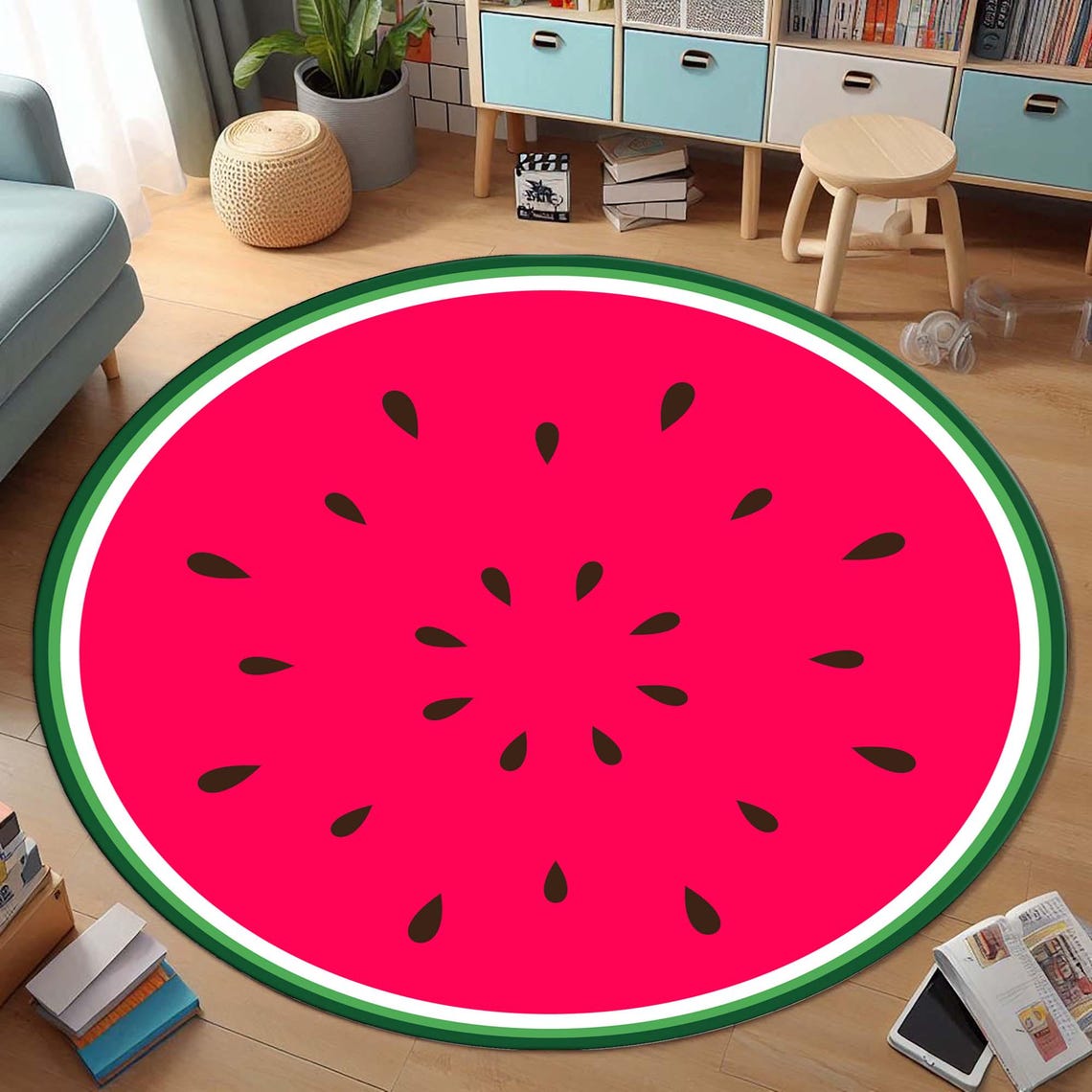 Watermelon Round Rug, Fruit Themed Rug, Summer Room Decor, Fun Kids ...