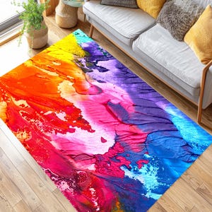 Abstract Art Rug, Colorful Area Rug, Vibrant Floor Mat, Paint Texture Rug, Bold Color Palette, Creative Space Decor, Unique Statement Piece
