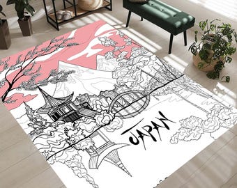 Japanase Themed Rug, Asia Art Carpet, Japanese Rug, Cherry Blossom Rug, Sakura Rug
