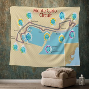 Monte Carlo, Race Track Art, Racing Wall Art, Motorsport Decor, Speed Track Map, Auto Racing Decor, Urban Track, Racing Circuit Tapestry