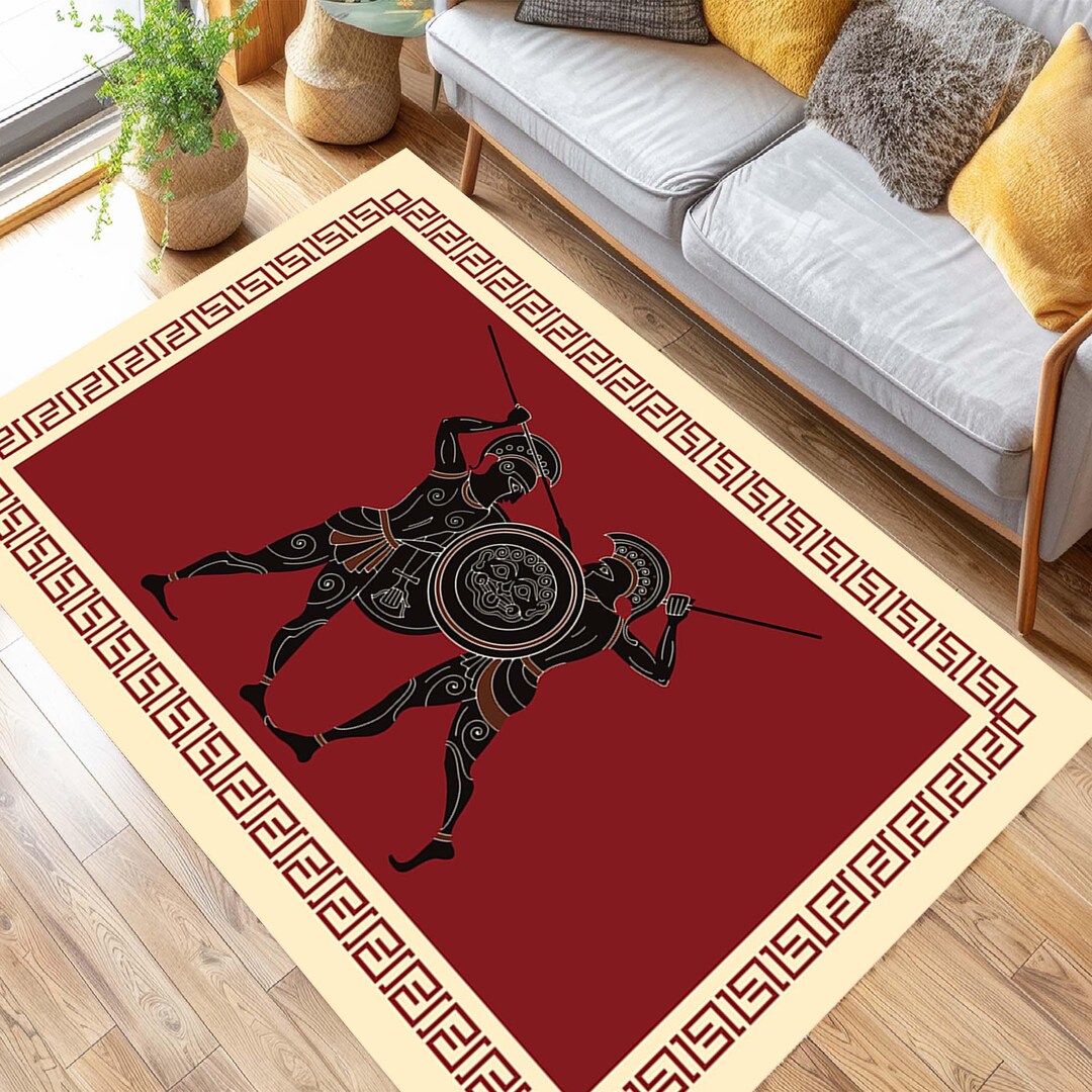 Greek Warrior Rug, Sparta Floor Mat, Ancient Greek Art, Mythology Rug ...